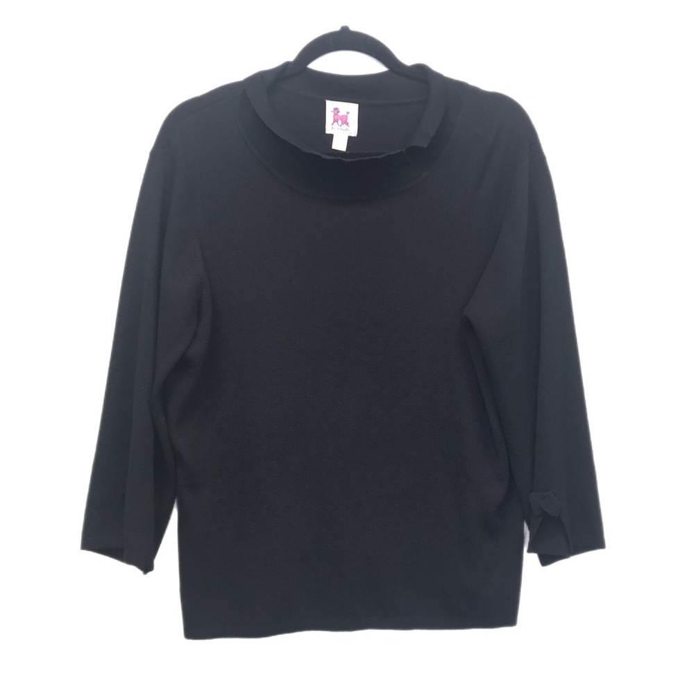 Pink Poodle Blouse Size XL Black 3/4 Sleeve Sweater Bow Detail Pullover Knit Top